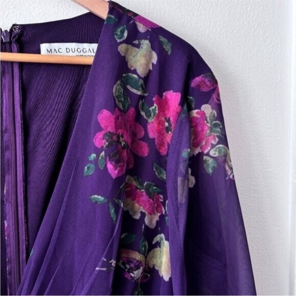 MAC DUGGAL ✨ Long Sleeve Dress, Wedding Guest | purple, flowers - Picture 4 of 9